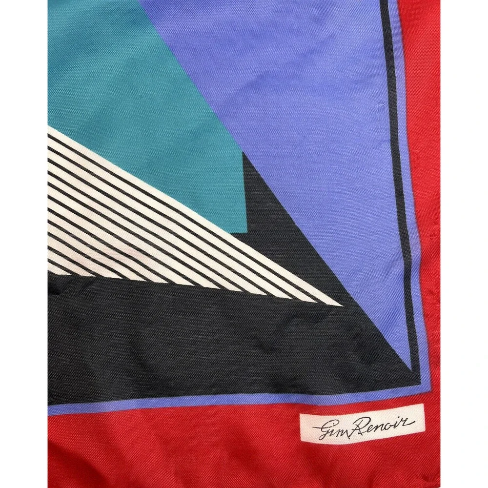 Gim Renoir 31 Square Scarf Red Blue Green Color Block Preppy Fashion Accessory